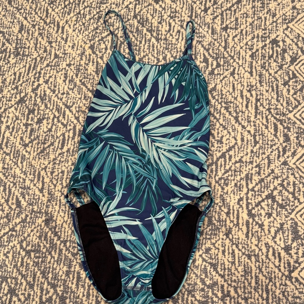 Jolyn Julian One Piece Swimsuit - Blue and Green Leaf Pattern